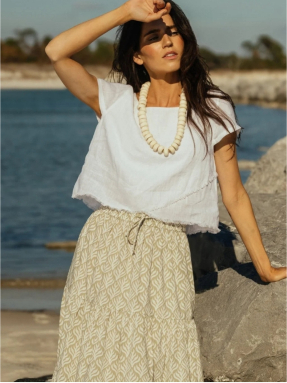 Becasa Midi Fringe White Linen Top Size M European